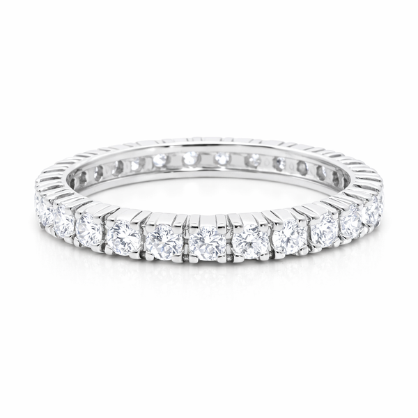 18K White Gold Round Brilliant Diamond French Pave Eternity Band (1.40 ct)