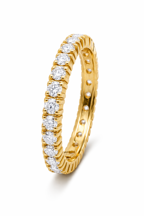 18K White Gold Round Brilliant Diamond French Pave Eternity Band (1.40 ct)