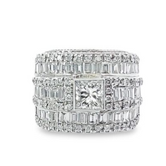 18k White Gold Diamond Bezel Corner Princess Wedding Bands 1.86c