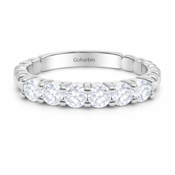 14K White Gold Round Diamond Half-Eternity Band (1.00 ct)