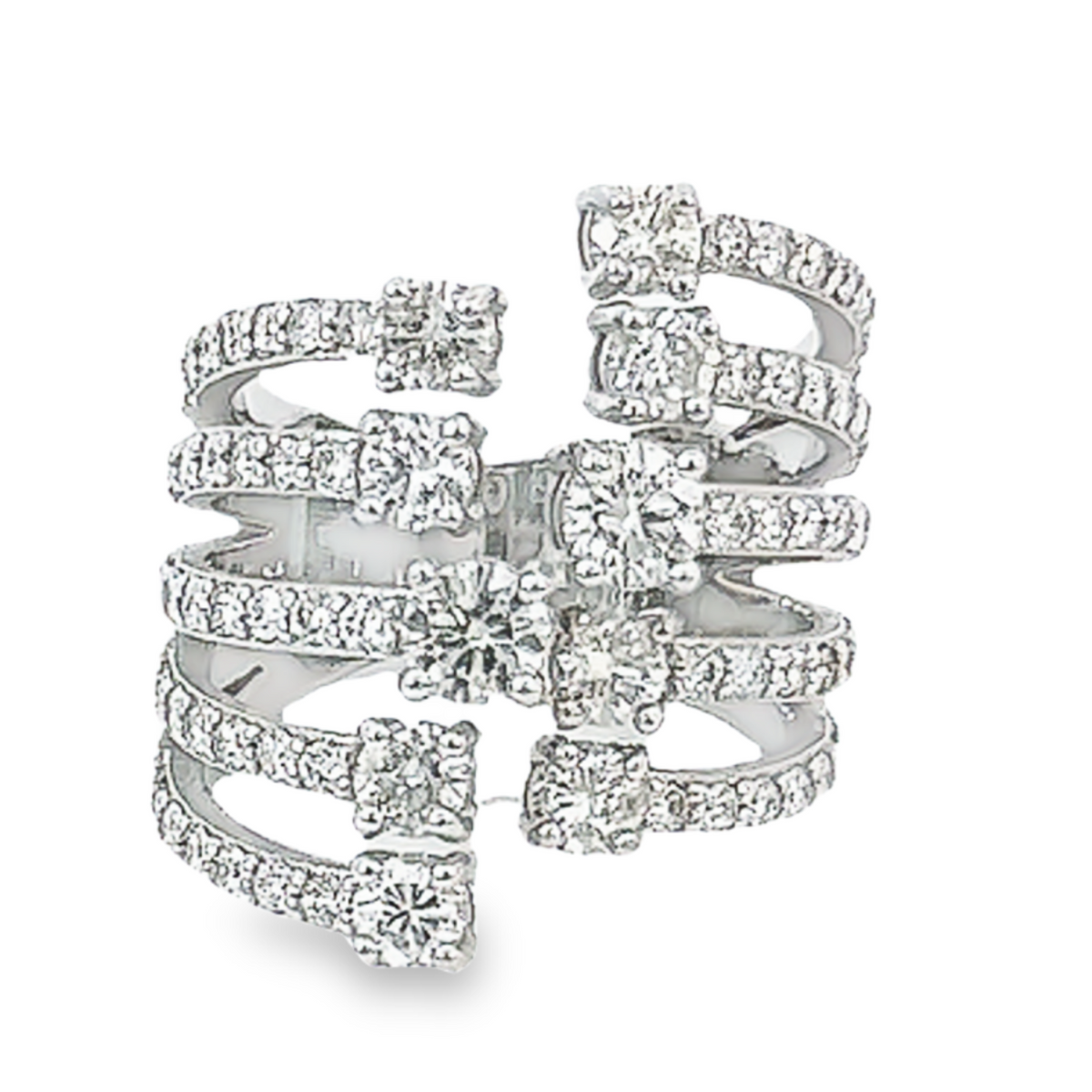 14k White Gold Diamond Round Cut Multi-layer Ring 2.50c