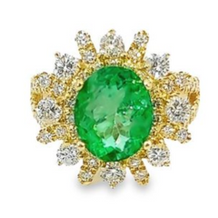 14k Yellow Gold Diamond Emerald Stone Round Cut Ring 3.62c