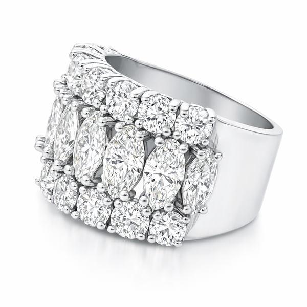 14K White Gold Round & Marquise Diamond Wedding Band (3.10 ct) - LA DIAMOND