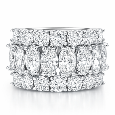 14K White Gold Round & Marquise Diamond Wedding Band (3.10 ct)
