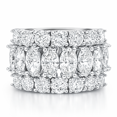 14K White Gold Round & Marquise Diamond Wedding Band (3.10 ct) - LA DIAMOND