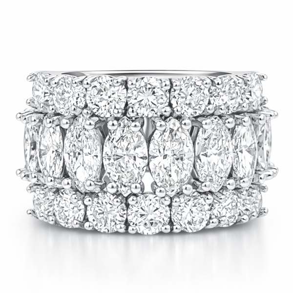 14K White Gold Round & Marquise Diamond Wedding Band (3.10 ct) - LA DIAMOND