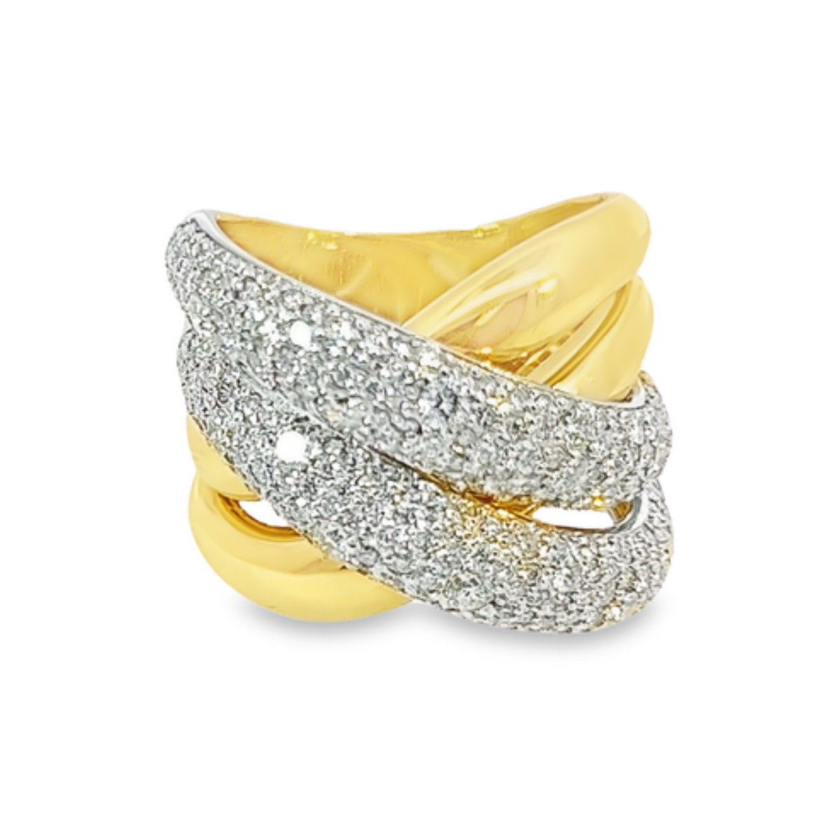 18k Yellow Gold Diamond Round Cut Twist Ring 2.78c