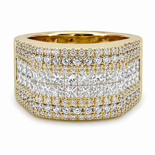 14K Yellow Gold Diamond Princess & Round-Cut Multi-Layer Wedding Band (4.45 ct T.W.) - LA DIAMOND