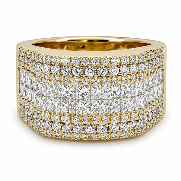 14K Yellow Gold Diamond Princess & Round-Cut Multi-Layer Wedding Band (4.45 ct T.W.) - LA DIAMOND