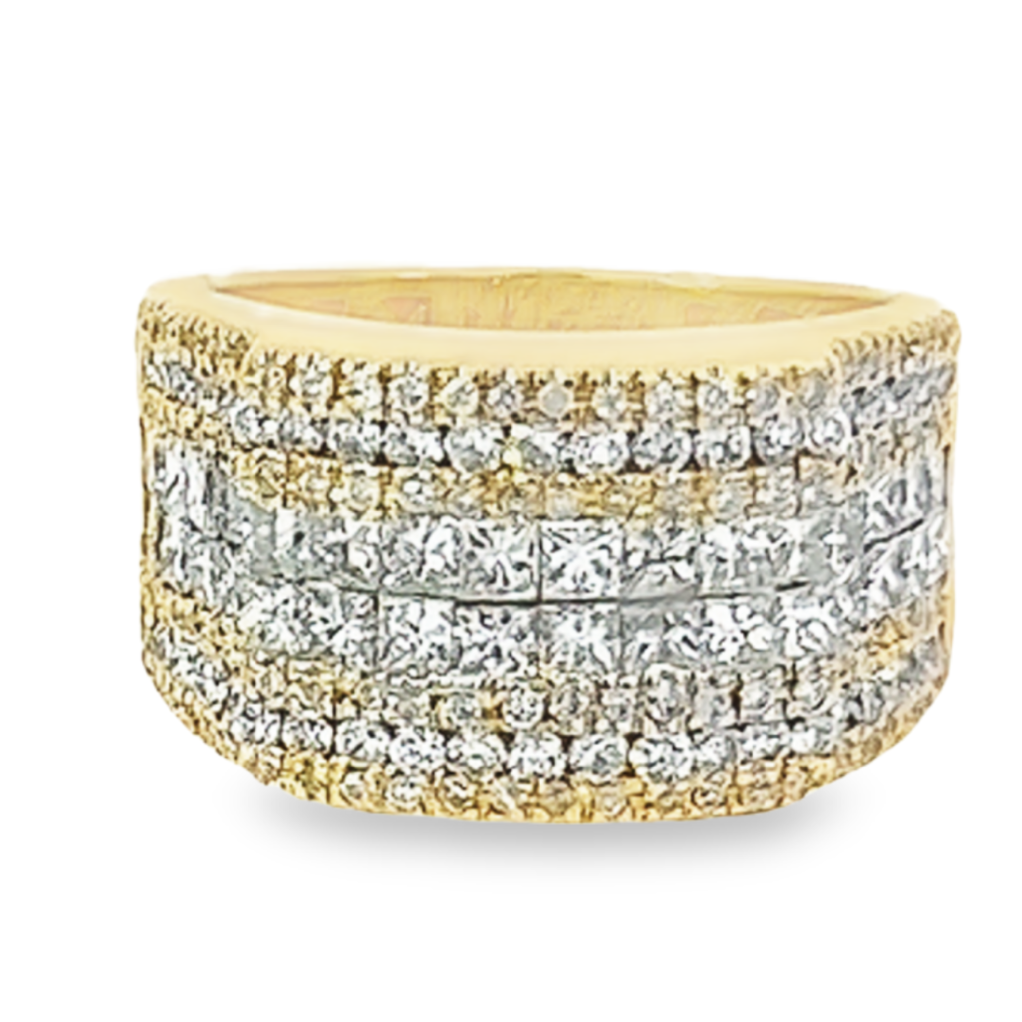 14k Yellow Gold Diamond Princess And Round Cut Multi-Layer Wedding Band 4.45c