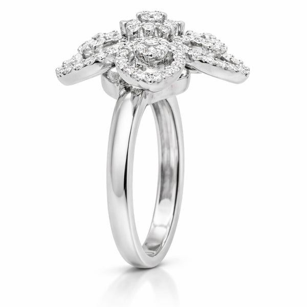 14K White Gold Flower Diamond Ring - LA DIAMOND