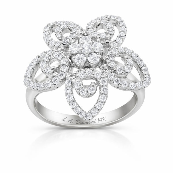14K White Gold Flower Diamond Ring - LA DIAMOND