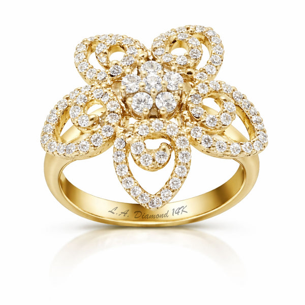 14K White Gold Flower Diamond Ring - LA DIAMOND