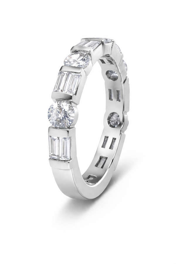 14K Yellow Gold Round & Baguette Diamond Half-Eternity Band (2.19 ct) - LA DIAMOND