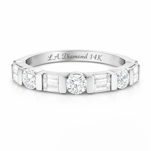 14K Yellow Gold Round & Baguette Diamond Half-Eternity Band (2.19 ct) - LA DIAMOND