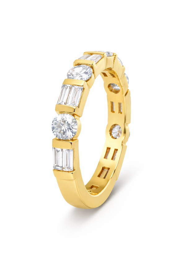 14K Yellow Gold Round & Baguette Diamond Half-Eternity Band (2.19 ct) - LA DIAMOND