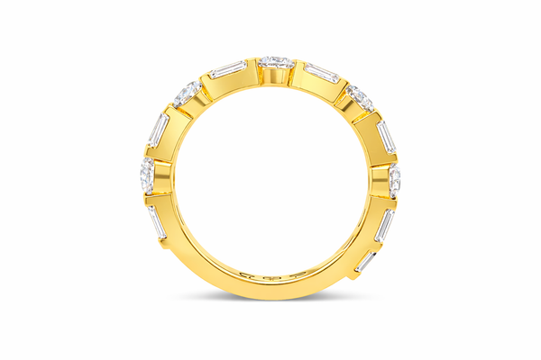14K Yellow Gold Round & Baguette Diamond Half-Eternity Band (2.19 ct) - LA DIAMOND