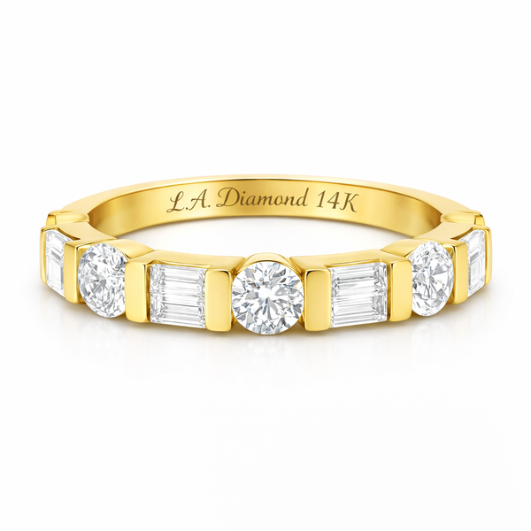 14K Yellow Gold Round & Baguette Diamond Half-Eternity Band (2.19 ct) - LA DIAMOND