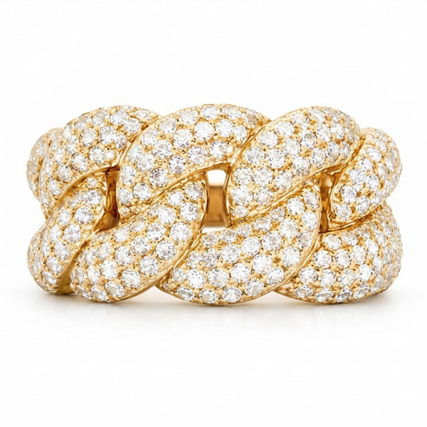 14K Yellow Gold Round Diamond Cuban Ring (3.00 ct) - LA DIAMOND