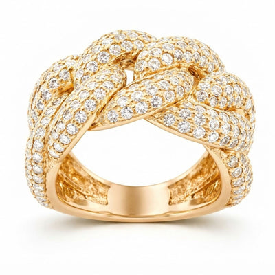 14K Yellow Gold Round Diamond Cuban Ring (3.00 ct)