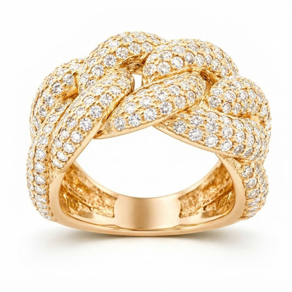 14K Yellow Gold Round Diamond Cuban Ring (3.00 ct) - LA DIAMOND