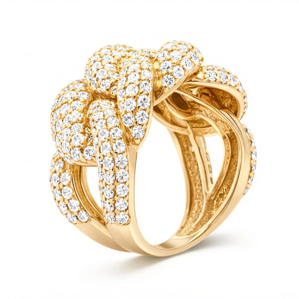 14K Yellow Gold Round Diamond Cuban Ring (3.00 ct) - LA DIAMOND