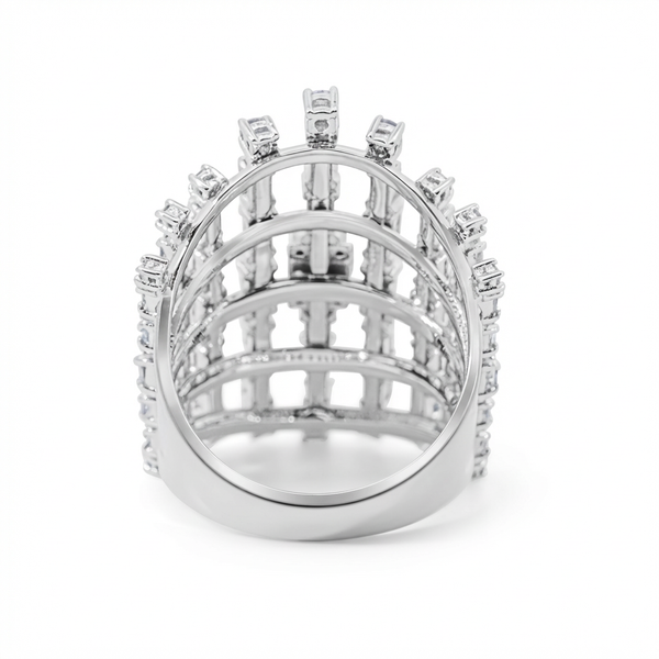 18K White Gold Baguette & Round Diamond Cluster Ring (2 ct) - LA DIAMOND