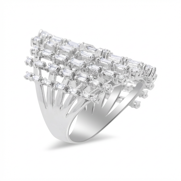 18K White Gold Baguette & Round Diamond Cluster Ring (2 ct) - LA DIAMOND
