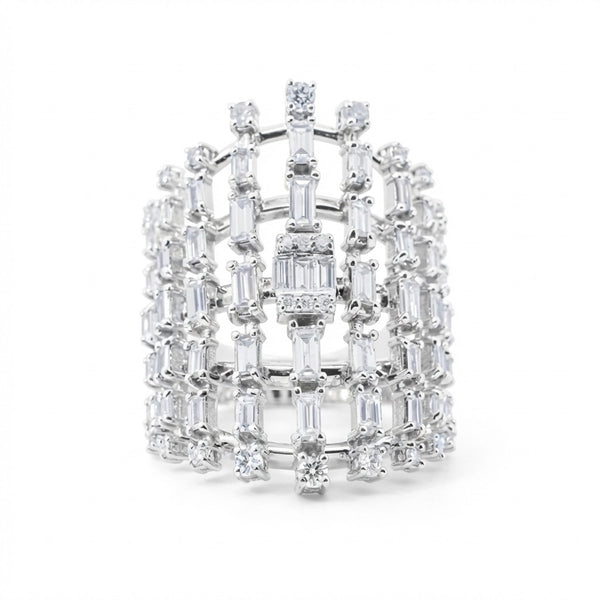 18K White Gold Baguette & Round Diamond Cluster Ring (2 ct) - LA DIAMOND