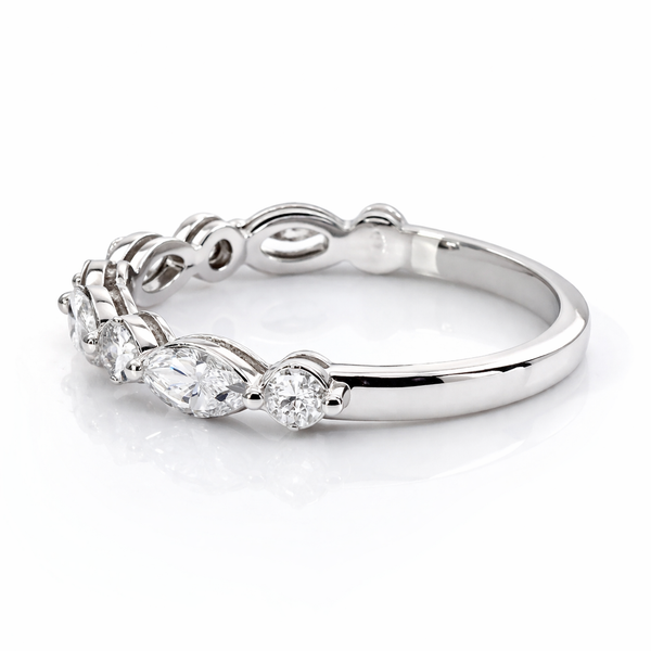 14K White Gold Marquise & Round Diamond Ring (0.83 ct) - LA DIAMOND