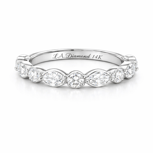 14K White Gold Marquise & Round Diamond Ring (0.83 ct) - LA DIAMOND
