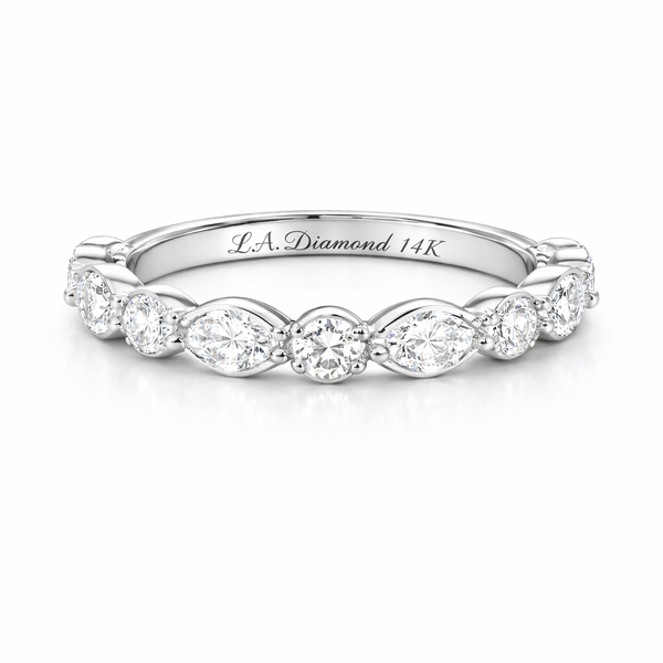 14K White Gold Marquise & Round Diamond Ring (0.83 ct) - LA DIAMOND