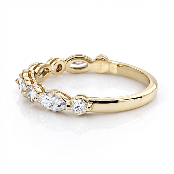 14K White Gold Marquise & Round Diamond Ring (0.83 ct) - LA DIAMOND