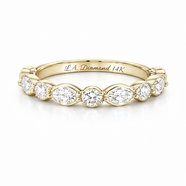 14K White Gold Marquise & Round Diamond Ring (0.83 ct) - LA DIAMOND