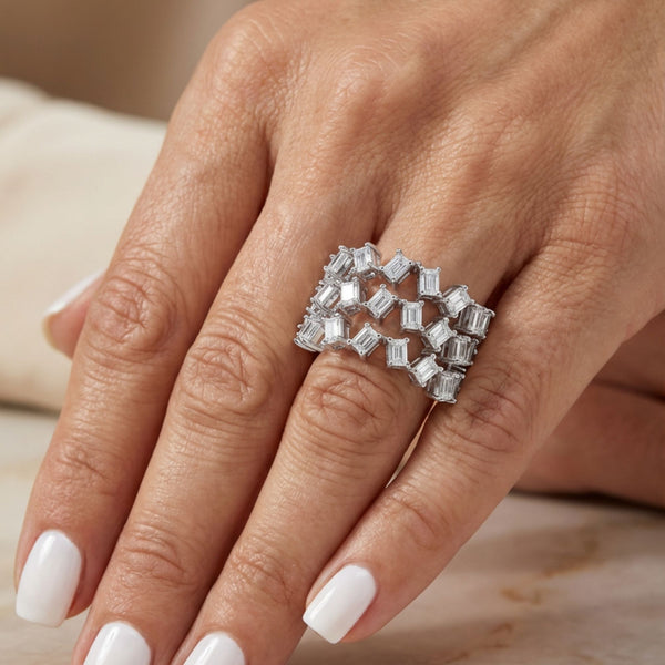 14K White Gold Baguette Diamond Cluster Ring (2.80 ct) - LA DIAMOND