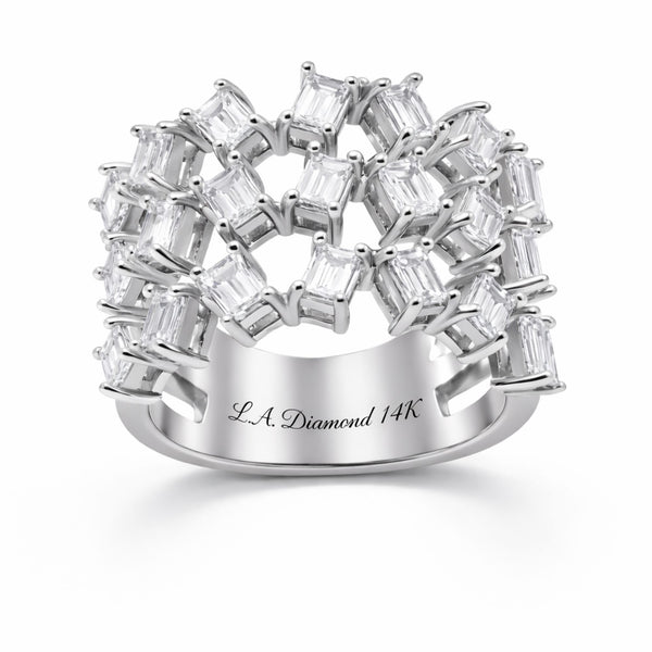 14K White Gold Baguette Diamond Cluster Ring (2.80 ct) - LA DIAMOND