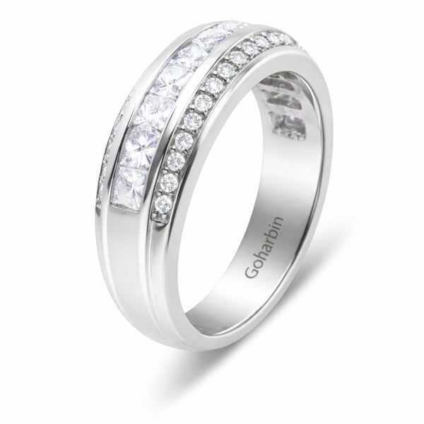 14K White Gold Round & Princess Cut Diamond Men’s Wedding Band (1.30 ct T.W.)