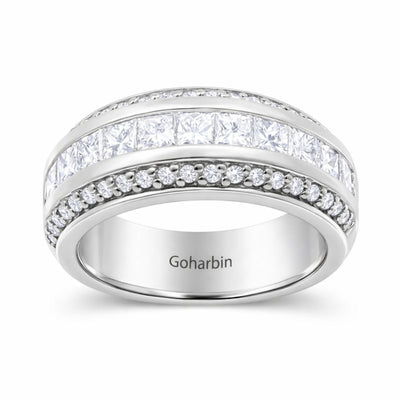 14K White Gold Round & Princess Cut Diamond Men’s Wedding Band (1.30 ct T.W.)
