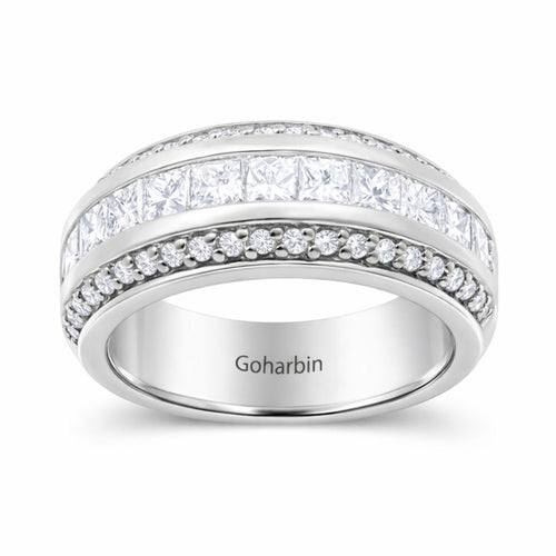 14K White Gold Round & Princess Cut Diamond Men’s Wedding Band (1.30 ct T.W.) - RD882