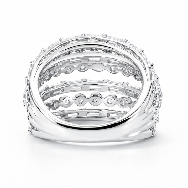 18K White Gold Round & Baguette 7-Row Diamond Ring (4.43 ct) - LA DIAMOND