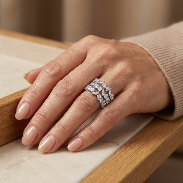 18K White Gold Multi-Cut Cluster Diamond Ring (3.93 ct) - LA DIAMOND