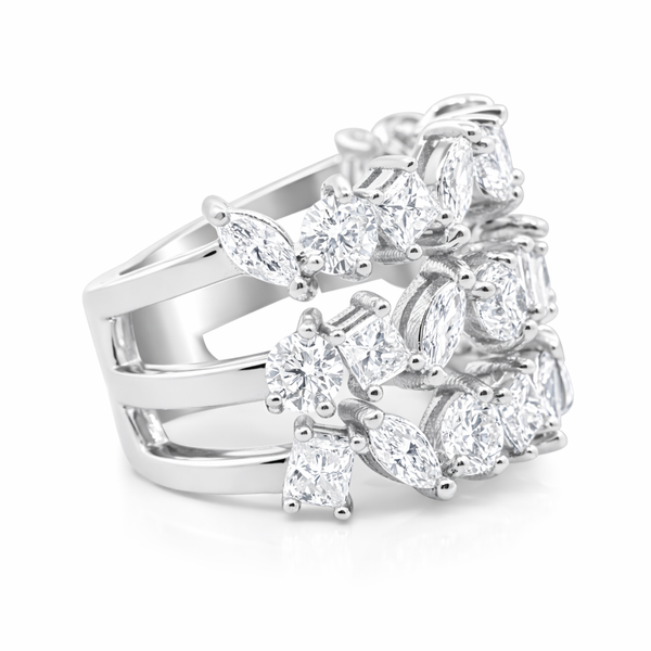 18K White Gold Multi-Cut Cluster Diamond Ring (3.93 ct) - LA DIAMOND