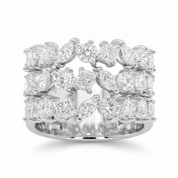 18K White Gold Multi-Cut Cluster Diamond Ring (3.93 ct) - LA DIAMOND