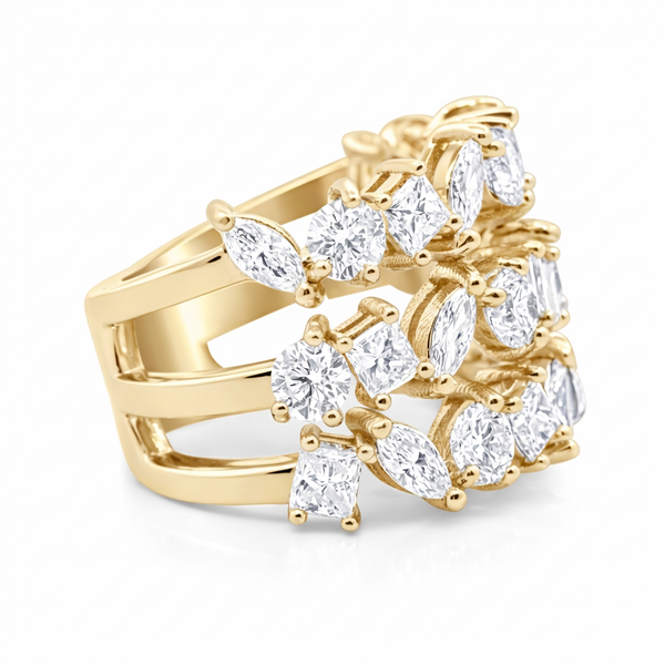 18K White Gold Multi-Cut Cluster Diamond Ring (3.93 ct) - LA DIAMOND