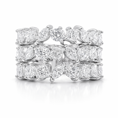 18K White Gold Multi-Cut Cluster Diamond Ring (3.93 ct)