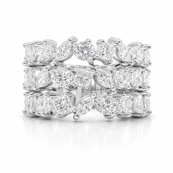 18K White Gold Multi-Cut Cluster Diamond Ring (3.93 ct) - LA DIAMOND