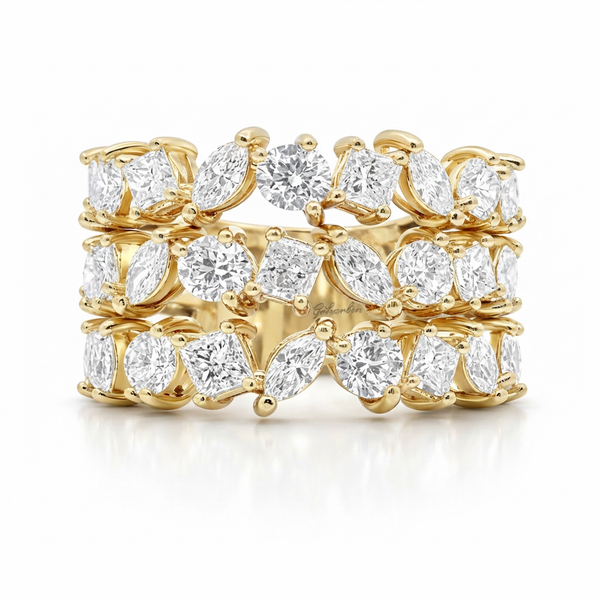 18K White Gold Multi-Cut Cluster Diamond Ring (3.93 ct) - LA DIAMOND