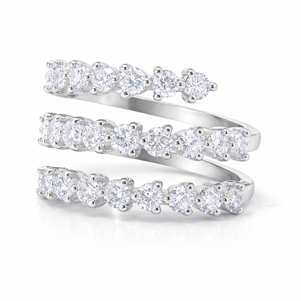 18K White Gold Triple Row Wrap-Around Natural Diamond Ring (2.00 ct T.W.) - LA DIAMOND
