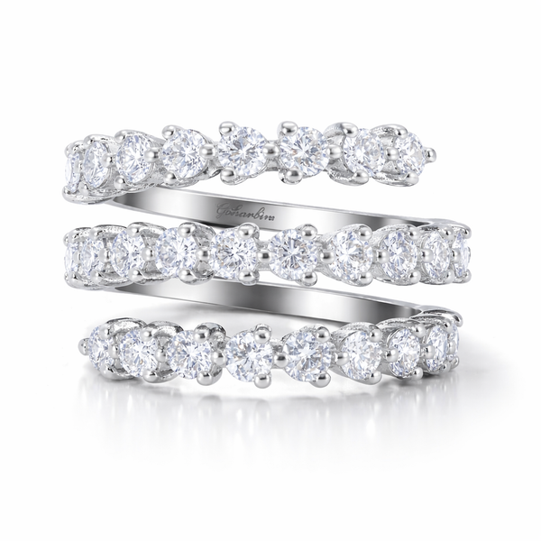 18K White Gold Triple Row Wrap-Around Natural Diamond Ring (2.00 ct T.W.) - LA DIAMOND