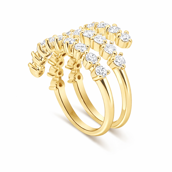 18K White Gold Triple Row Wrap-Around Natural Diamond Ring (2.00 ct T.W.) - LA DIAMOND